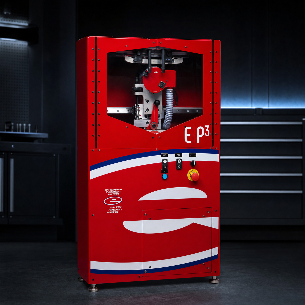 Elite E-P3 machine used for professional hockey skate blade profiling at EDGE Performance
