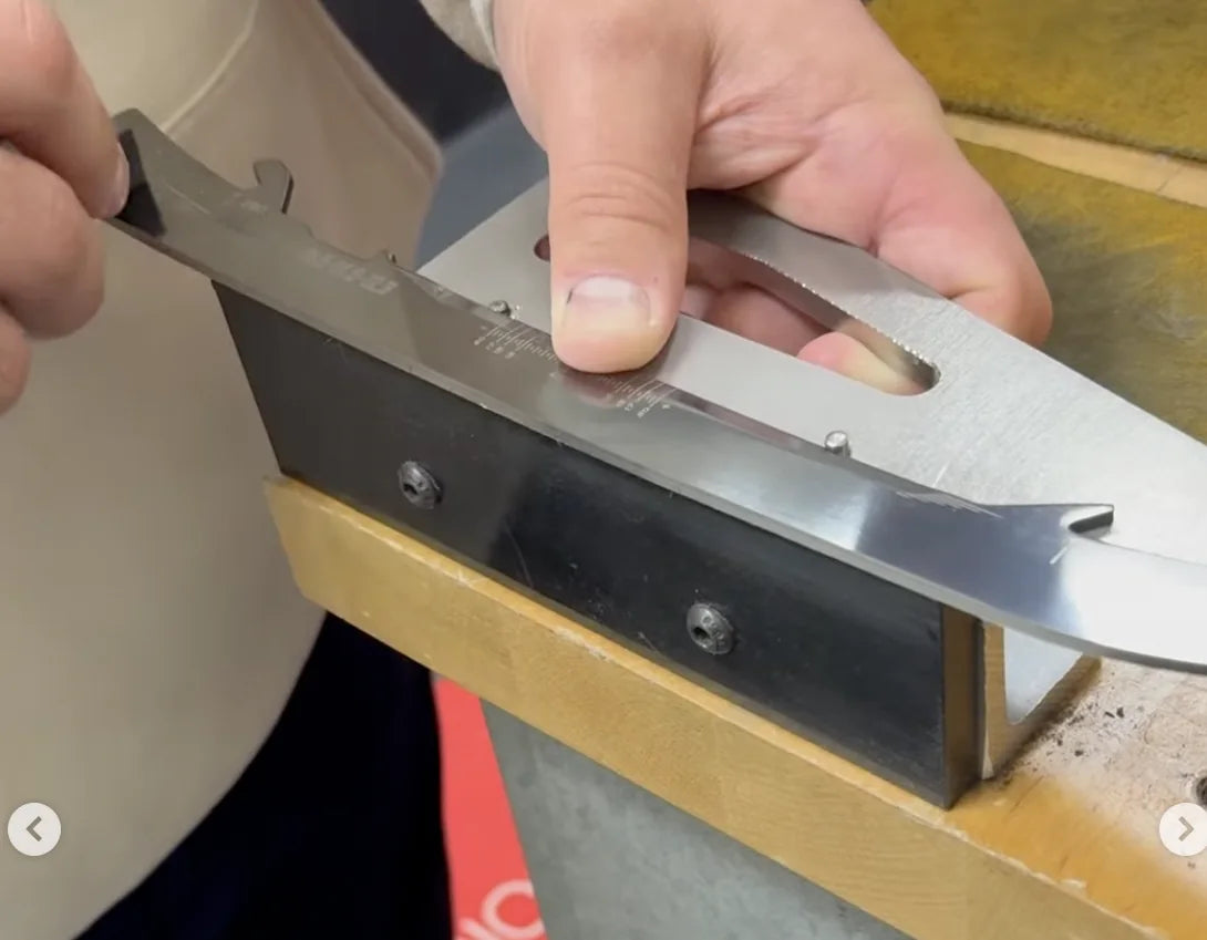 Close-up inspection of hockey skate steel by EDGE Performance